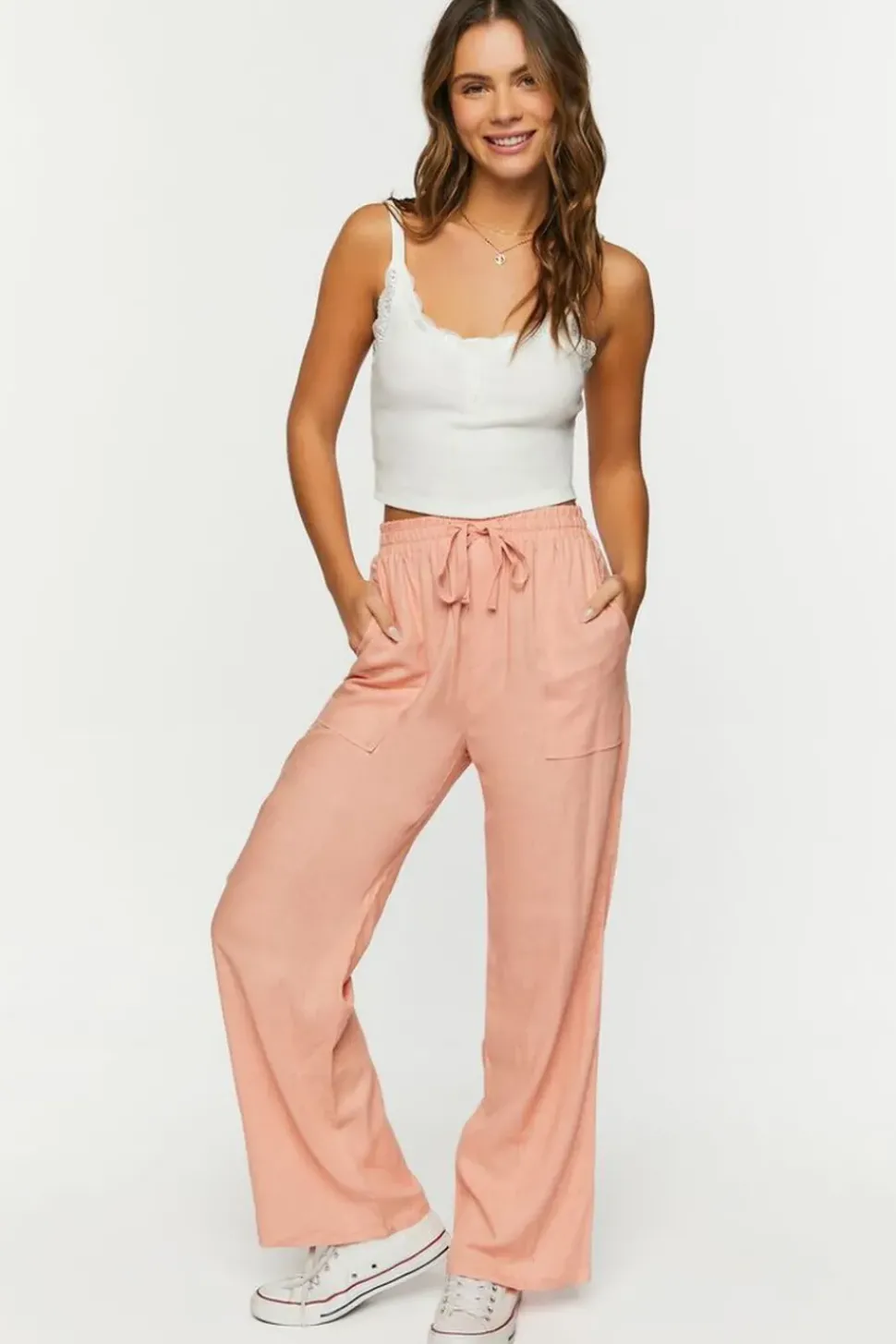 Linen-Blend Mid-Rise Pants