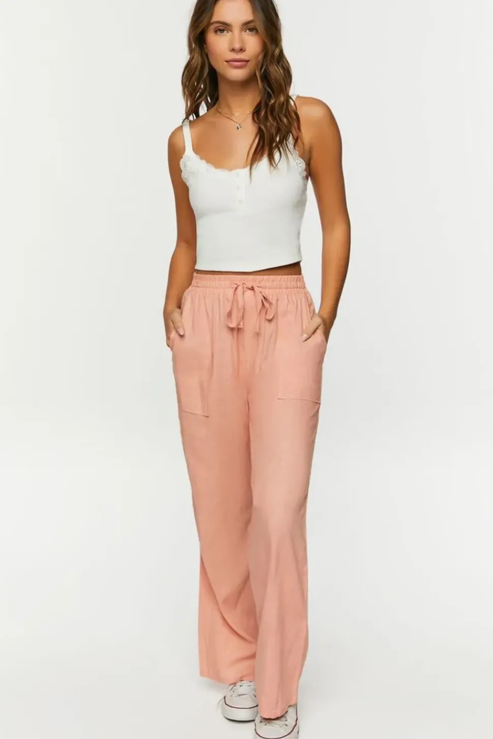 Linen-Blend Mid-Rise Pants