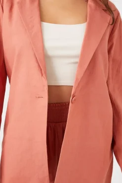 Linen-Blend Notched Blazer