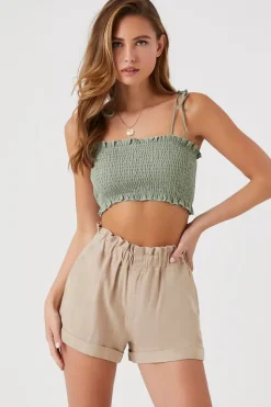 Linen-Blend Paperbag Shorts
