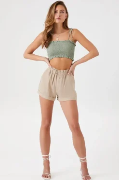 Linen-Blend Paperbag Shorts