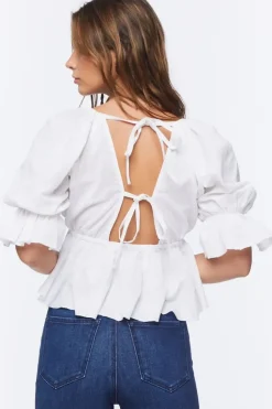 Linen-Blend Peplum Top