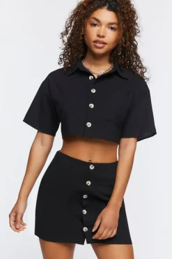 Linen-Blend Shirt & Skirt Set