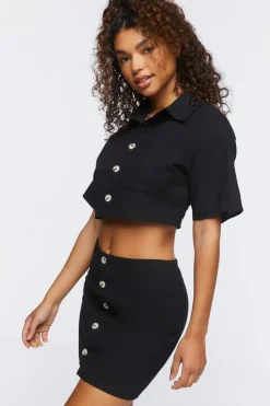 Linen-Blend Shirt & Skirt Set