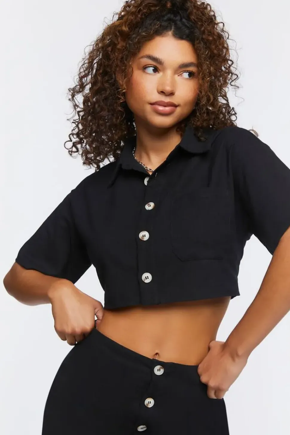 Linen-Blend Shirt & Skirt Set