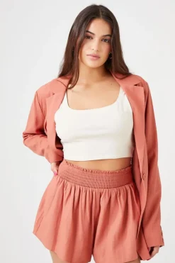 Linen-Blend Smocked Shorts