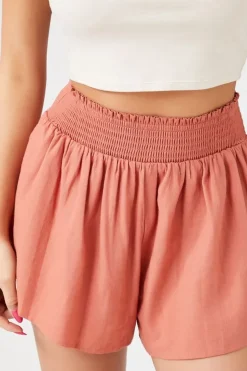 Linen-Blend Smocked Shorts