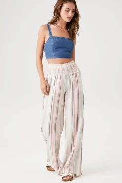 Linen-Blend Striped Pants