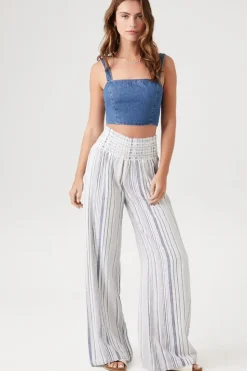 Linen-Blend Striped Pants