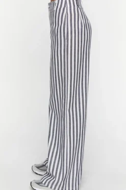 Linen-Blend Striped Wide-Leg Pants