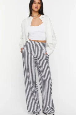 Linen-Blend Striped Wide-Leg Pants