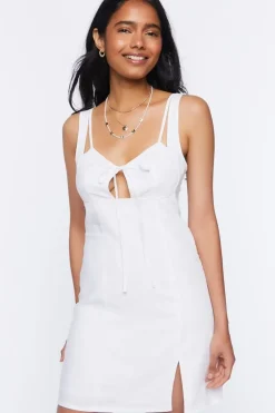 Linen-Blend Tie-Front Mini Dress