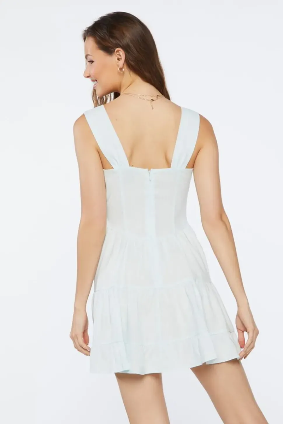 Linen-Blend Tiered Mini Dress