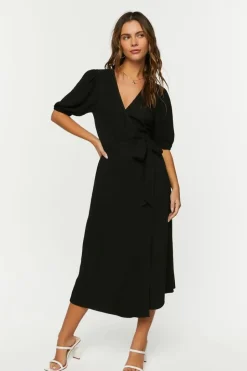 Linen-Blend Wrap Midi Dress