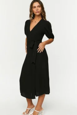 Linen-Blend Wrap Midi Dress