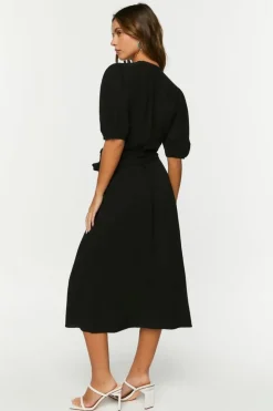 Linen-Blend Wrap Midi Dress