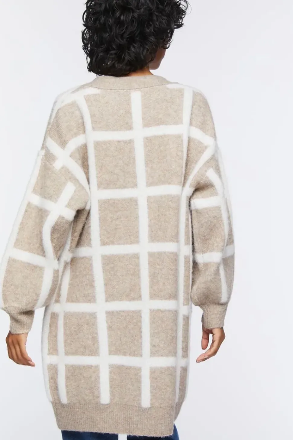 Longline Grid Cardigan Sweater