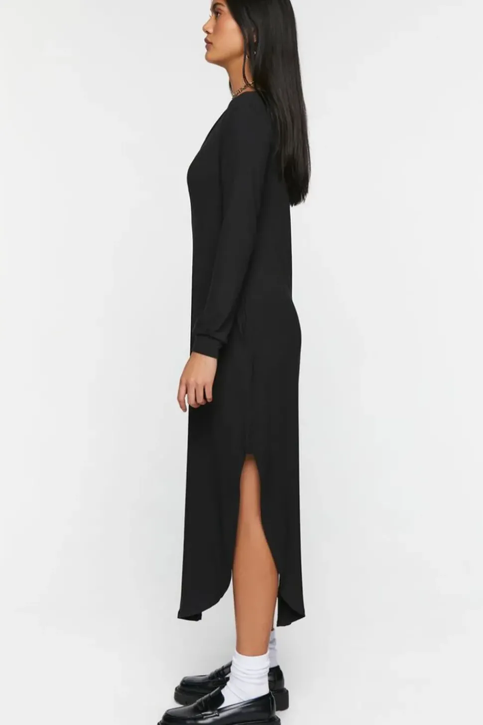 Long-Sleeve Dolphin-Hem Midi Dress