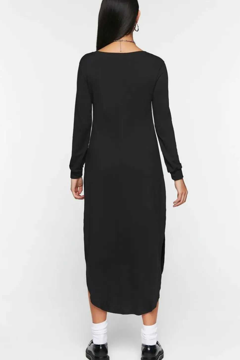 Long-Sleeve Dolphin-Hem Midi Dress