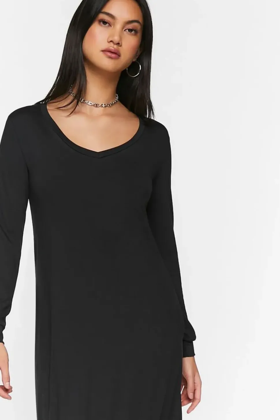 Long-Sleeve Dolphin-Hem Midi Dress