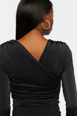 Long-Sleeve Wrap-Neck Bodysuit