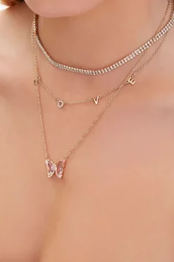 Love Butterfly Pendant Layered Necklace