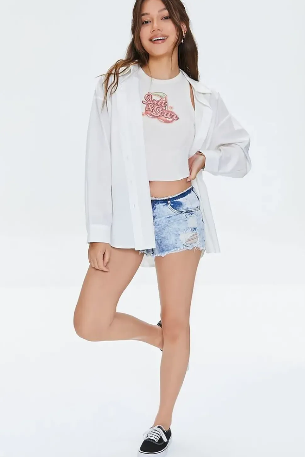Low-Rise Distressed Denim Shorts