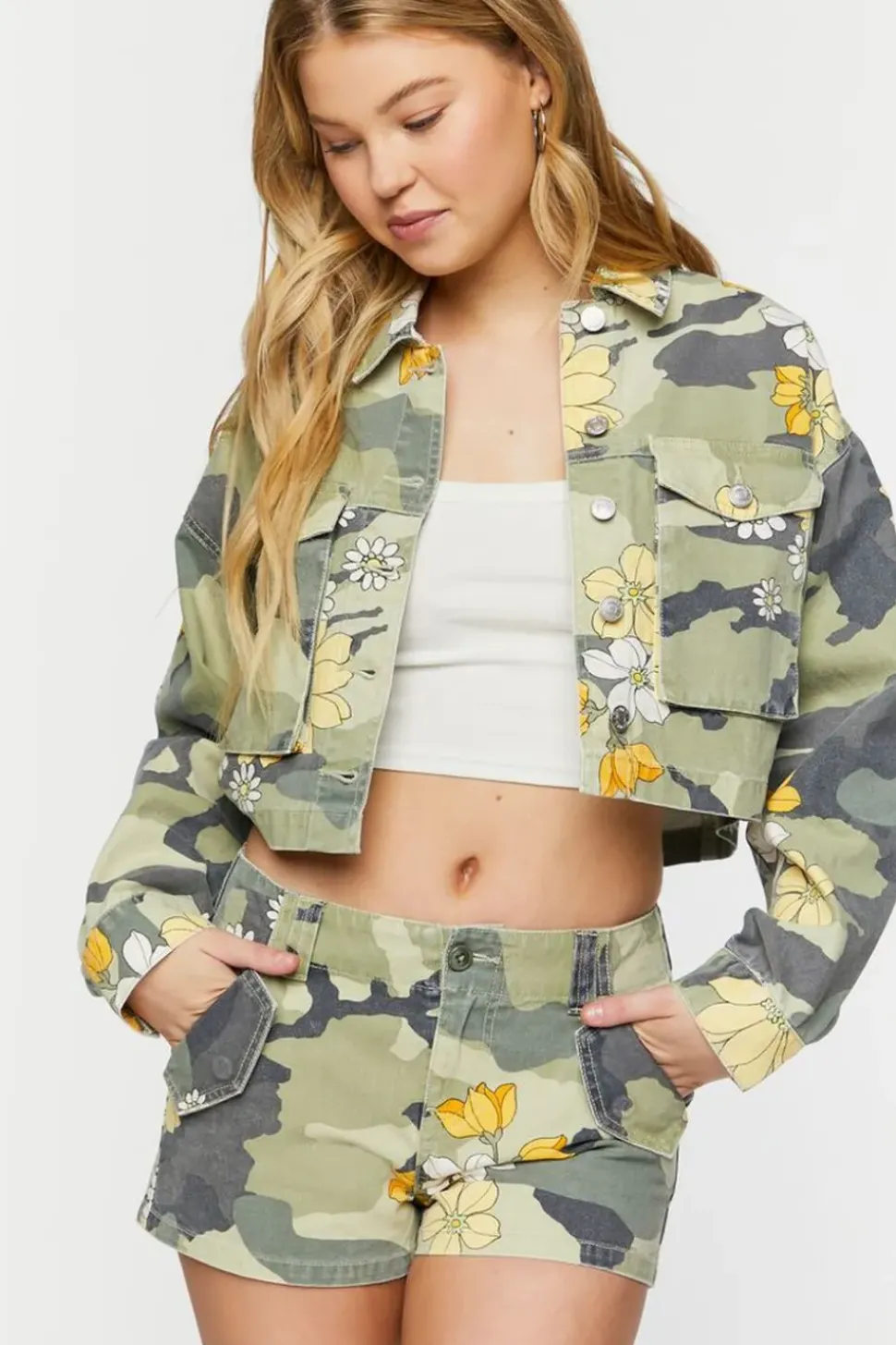 Low-Rise Floral Camo Print Shorts