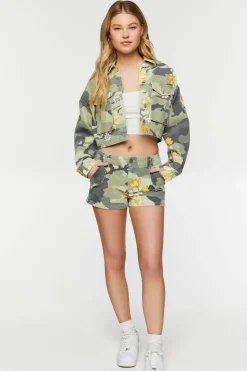 Low-Rise Floral Camo Print Shorts