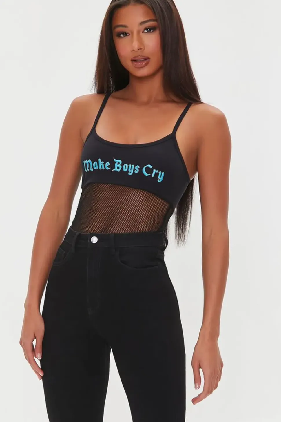 Make Boys Cry Graphic Mesh Bodysuit