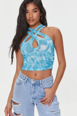 Marble Print Crisscross Crop Top