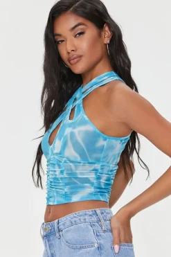 Marble Print Crisscross Crop Top