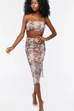 Marble Print Cropped Cami & Skirt Set