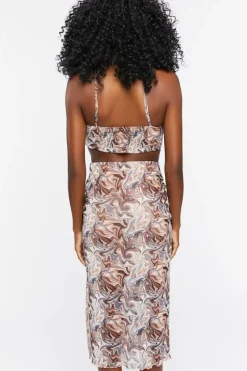 Marble Print Cropped Cami & Skirt Set