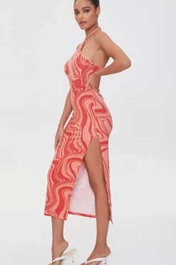 Marble Print Halter Midi Dress