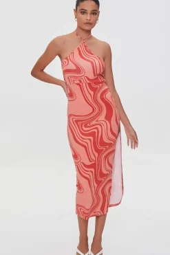 Marble Print Halter Midi Dress