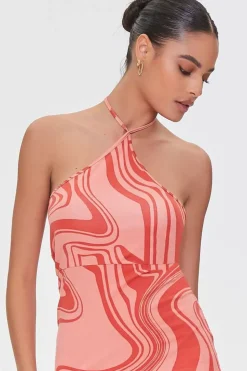 Marble Print Halter Midi Dress