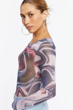 Marble Print Long-Sleeve Bodysuit