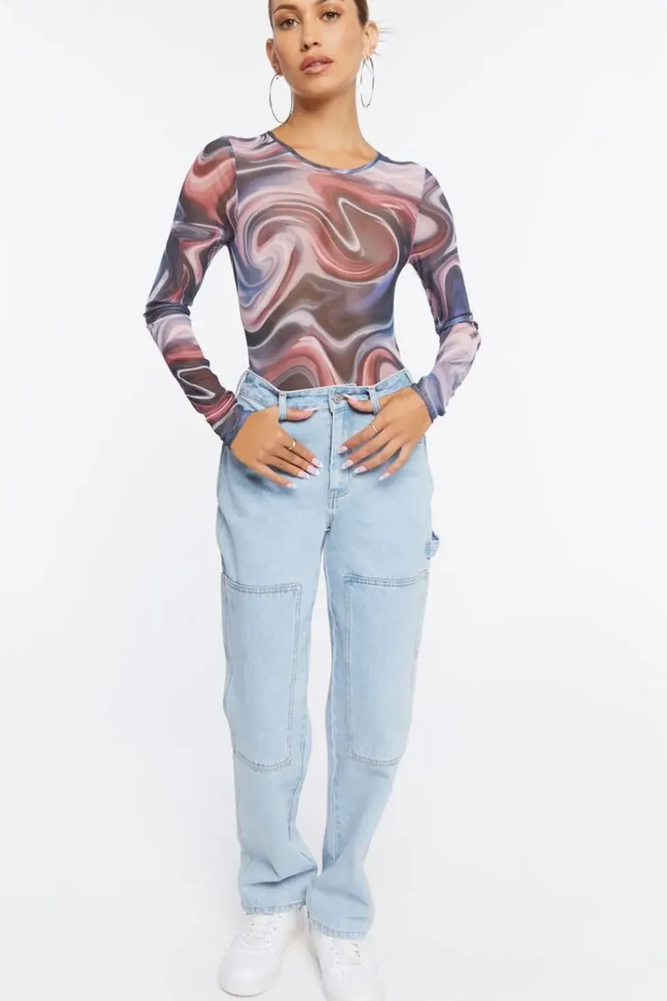 Marble Print Long-Sleeve Bodysuit
