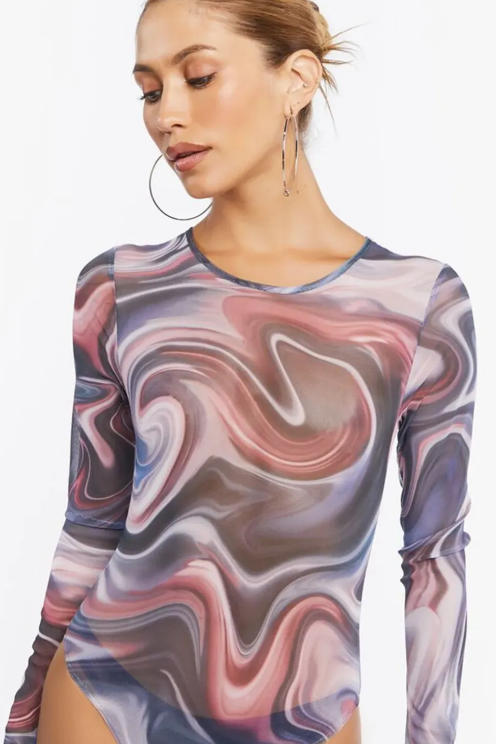 Marble Print Long-Sleeve Bodysuit
