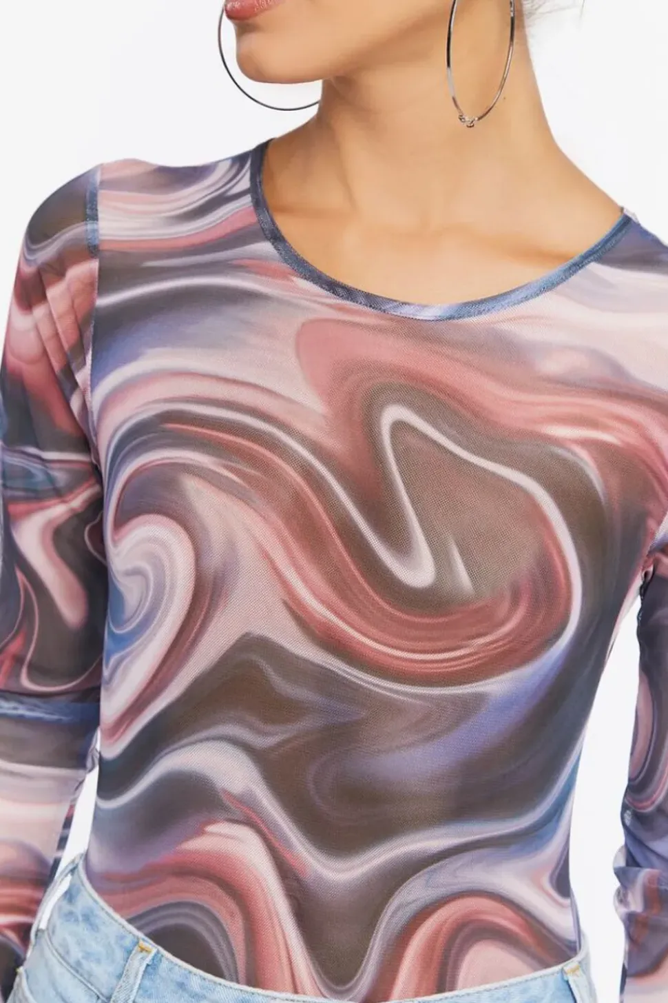 Marble Print Long-Sleeve Bodysuit