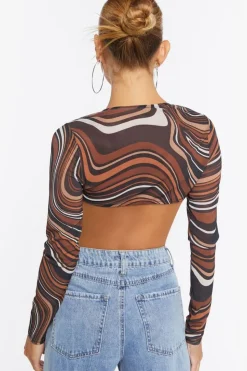 Marble Print Mesh Crop Top