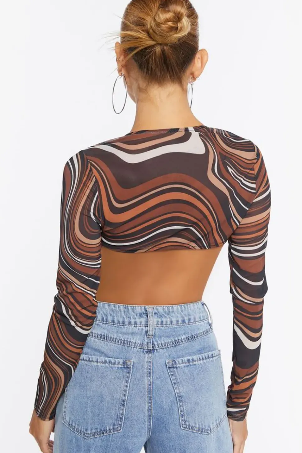 Marble Print Mesh Crop Top