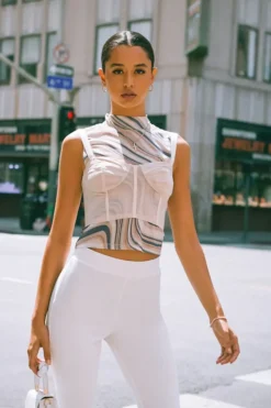Marble Print Mesh Crop Top