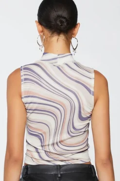 Marble Print Mesh Crop Top