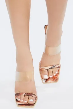 Marble Print Open-Toe Block Heels