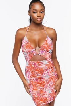 Marble Print O-Ring Halter Dress