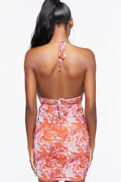 Marble Print O-Ring Halter Dress
