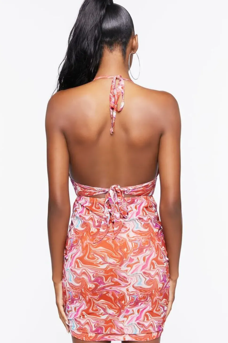 Marble Print O-Ring Halter Dress