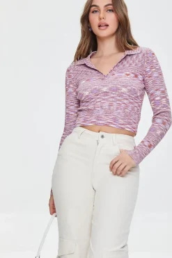 Marled Knit Cropped Sweater